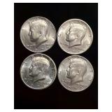 Four Kennedy Half Dollars,1971-79