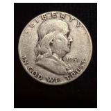 1951 Benjamin Franklin Half Dollar Silver Coin