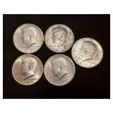 Five 1971 Kennedy Half Dollars