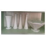 Milk Glass Vases and Pedestal Bowl