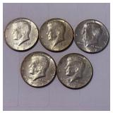 Five Kennedy Half Dollar Coins 1967-69
