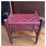 Red Painted Woven Rush Stool