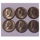 Six Kennedy Half Dollars 1971-79