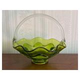 Green Glass Basket with Clear Handle