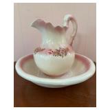 Porcelain Pitcher and Wash Basin with Floral Motif