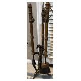 Brass and Wood Fireplace Tool Set