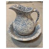 Blue and White Spongeware Pitcher Set