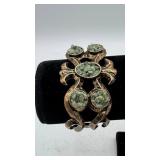 Gold-Tone Bracelet with Green Stone Chips