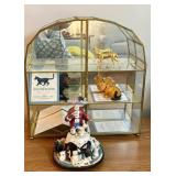 Glass and Brass Curio Cabinet With Figurines