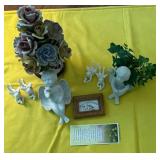 Porcelain Cherub Figurines and Flower Bouquet