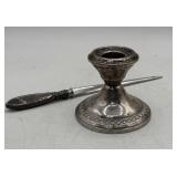 Vintage Sterling Candle Holder & Stainless Letter+