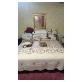 King Size Bed With Bedding and 28x32 Framed