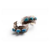 Collectors Sterling Feather Turquoise Hoop Earring