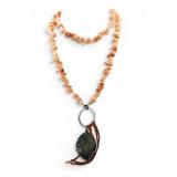 Carnelian Chips w/Patina Filagree Leaf Necklace