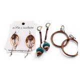3 Pair of Copper, Sterling and Turquoise Earrings