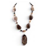 Large Smokey Quartz and Agate Statement Necklace
