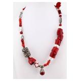 Red BoHo Sari Silk Artisan Multi-Media Necklace