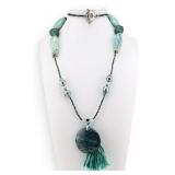 Sea Green Agate, African glass & Cultured Pearl