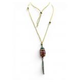 Artisan Handmade Lampwork Glass & Feather Pendant