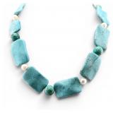 Turquoise, White Pearl Necklace