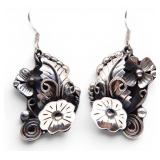 Collector 950 Silver Floral Repousse' Earrings