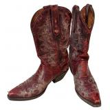 Women's Red Leather Western Cowboy Boots 9.5