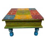 Colorful Hand-Painted Wooden Stool