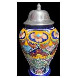 Large Talavera Pottery Vase with Silver Structure