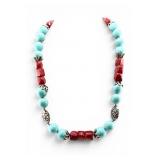 Mangasite Turquoise, Red Coral Necklace
