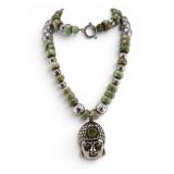 Jade and Rhyolite Budda Head Necklace