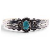Mid-Century Mexican 925 Turquoise Chip Inlay Cuff