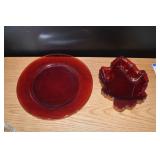 Ruby Red Leaf Mint Dish & Plate