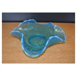 Vtg Fenton Water Libly & Cattails Blue Bowl