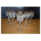 Set of 6 Gold Rim Etched Crystal Wine Glasses