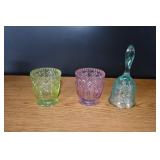 Glass Diamond Point Vases and Bell