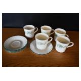 Set of 5 Correlle Callaway Tea Cups & Saucers