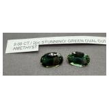 2 Green Oval-Cut Amethysts