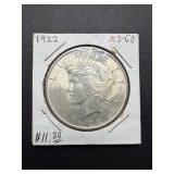1922 Peace Dollar MS-60 Coin