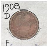 1908-D Barber Silver Half Dollar