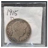 1915-D Barber Silver Half Dollar Coin