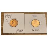 1974-S & 1994-S Lincoln Proof Cents