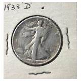 1938-D Walking Liberty Silver Half Dollar