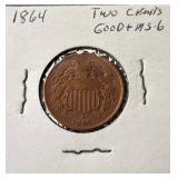 1864 Shield Two-Cent Coin
