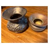 Two Decorative Metal Spittoons with Floral Design