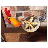 Metal Rooster Figure With Windmill Decoration