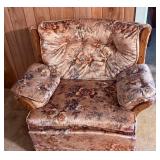 Floral Upholstered Armchair with Wood Accents