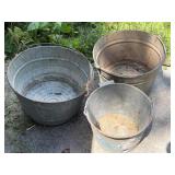 Three Galvanized Metal Buckets with Handles