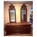 Wooden Dresser with Twin Mirrors