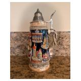 Vtg German Beer Stein, Pewter Lidï¿½10ï¿½