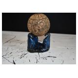 Ceramic Elephant Stand w/ Carved Wood Ball